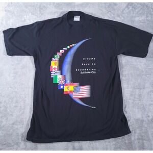 Vtg Dreams Have No‎ Boundaries T Shirt Tee Adult XL Black Slat Lake CIty Flags